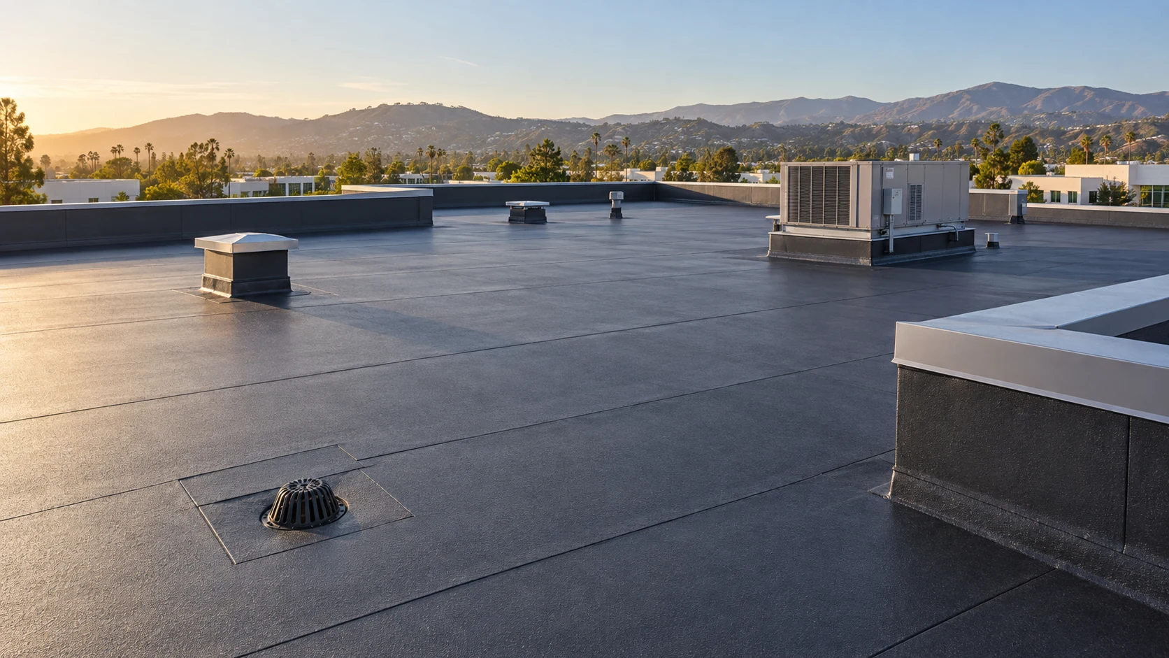 Completed flat roofing membrane